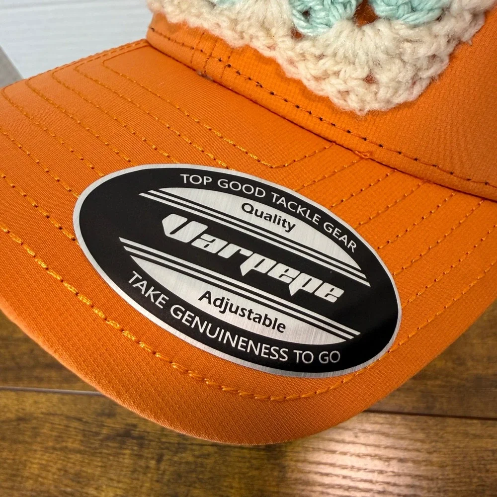 Custom Handmade Crochet Granny Square Trucker Hat Snapback Cap Women Orange Boho